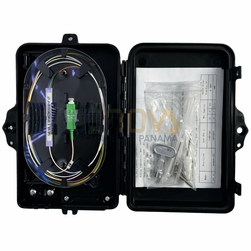 Cajas de terminación de FTTH 4FO, 8FO y 16 FO, IP65 cargada con Splitters y Adaptadores SC/APC, Negra