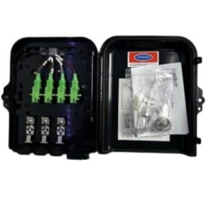 Caja de terminación de FTTH 8 FO IP65 cargada con Splitter 1*8 SC/APC + 8 Adaptadores SC/APC, Negra