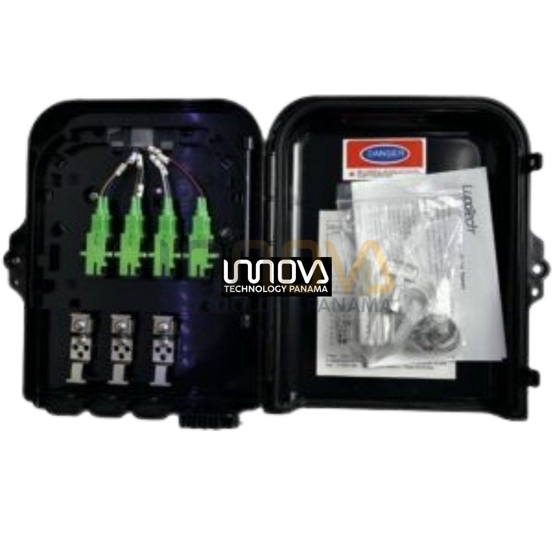 Cajas de terminación de FTTH 8 FO uso exterior, IP65, cargada Adaptadores y un splitter de 1 a 8, color Negra - Imagen 2