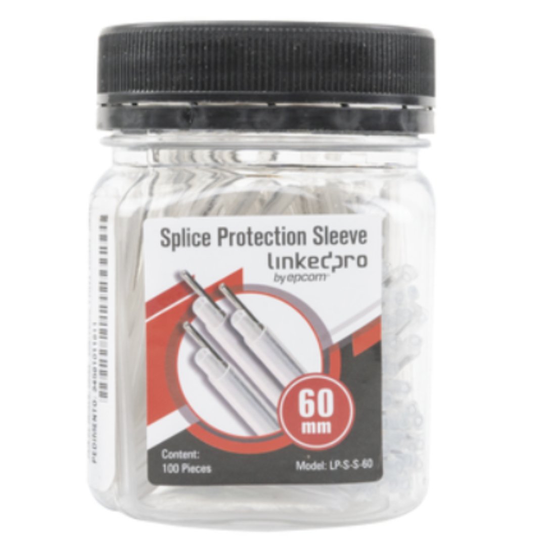 Frasco con 100 manguitos de empalme para empalme de fusion de fibra optica de 60 mm