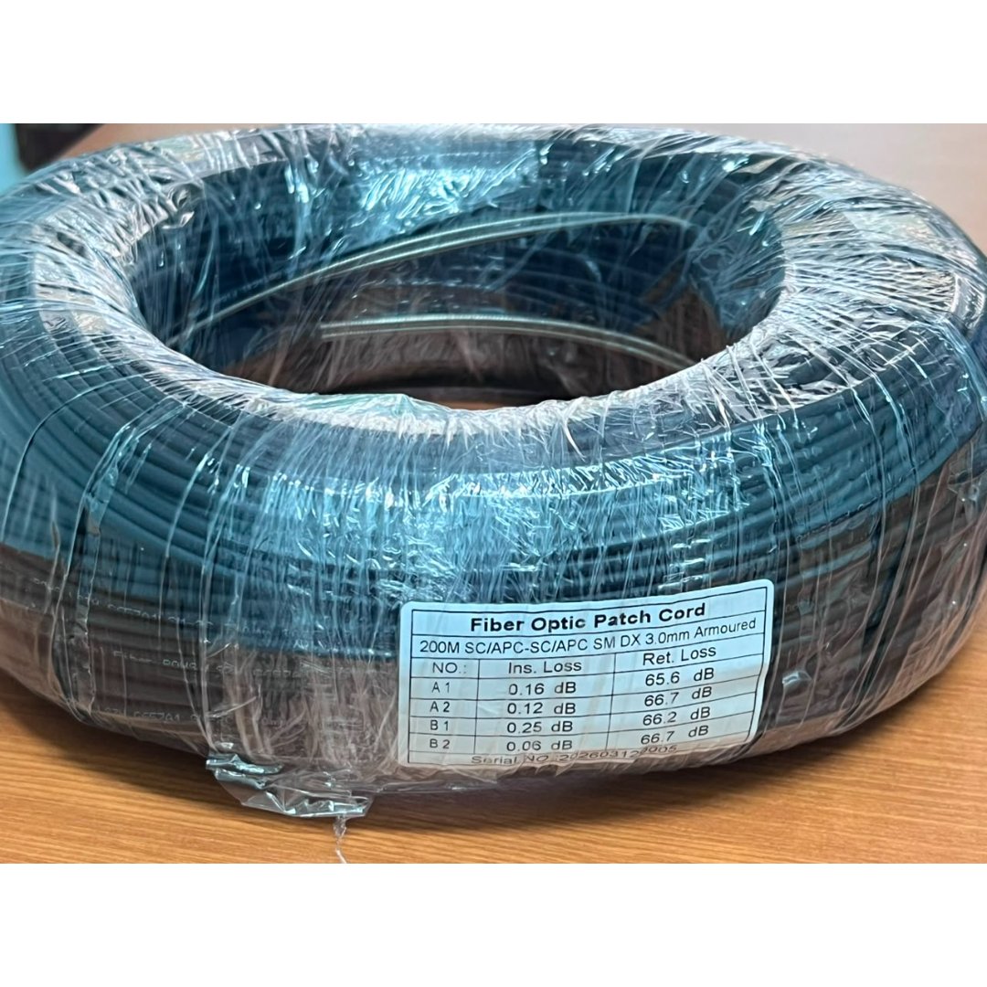 Fibra conectorizada SC/APC duplex (2 hilos), de 200 metros, singlemode uso interior/exterior
